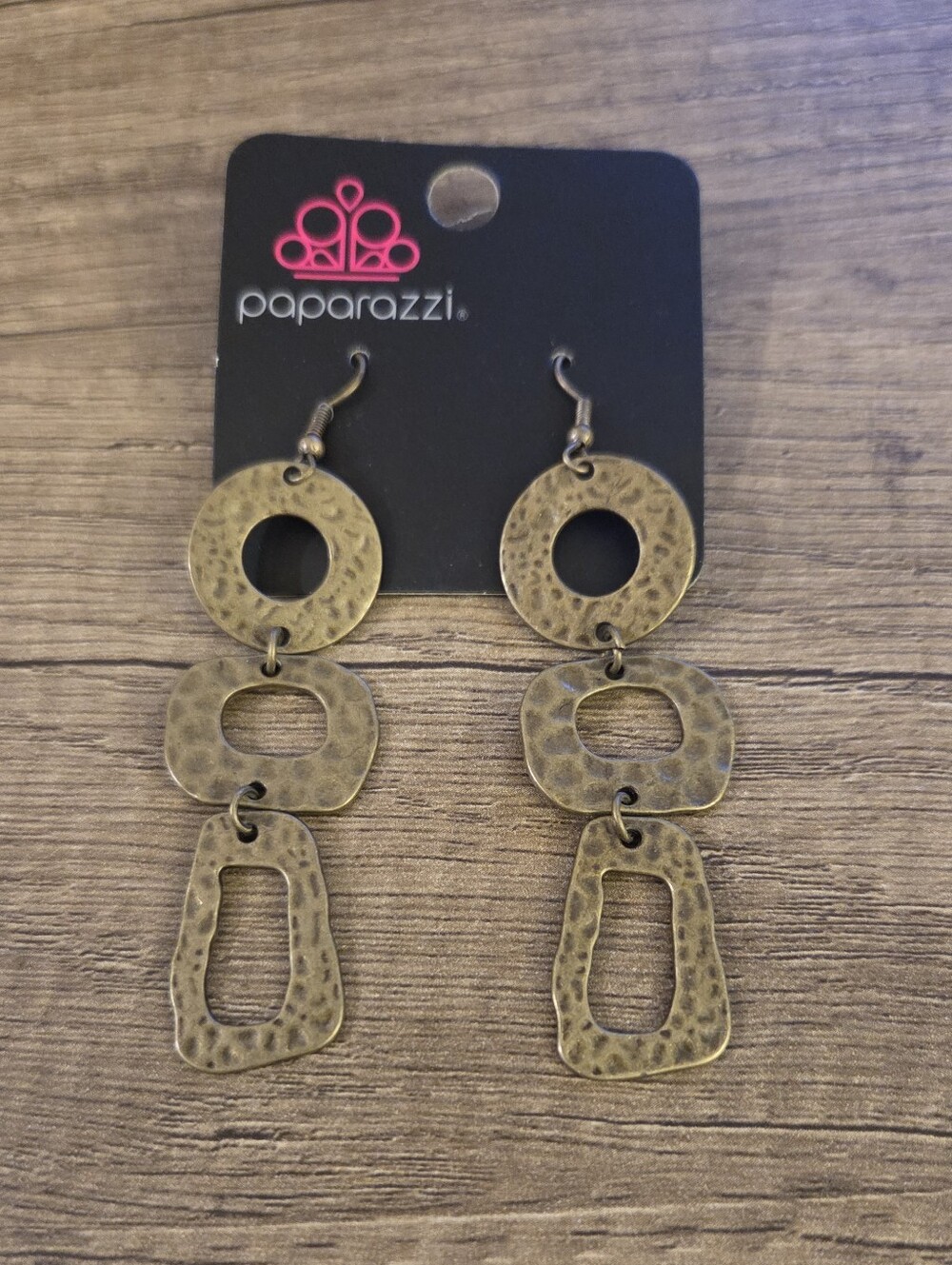 Paparazzi Long Hammered Gold-Tone Geometric Dangle Earrings